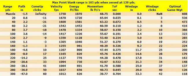 Sabot Slug Ballistics Chart